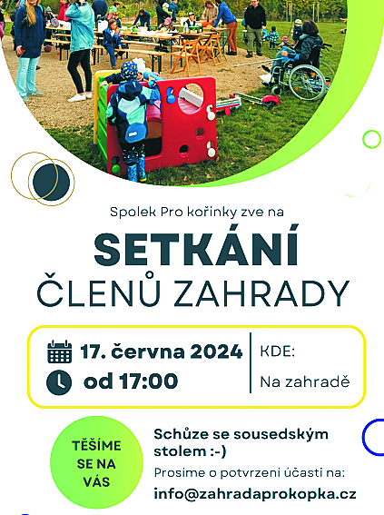 Setkání členů zahrady 17.6.2024 na naší komunitní zahradě Prokopka. Přijďte si popovídat.